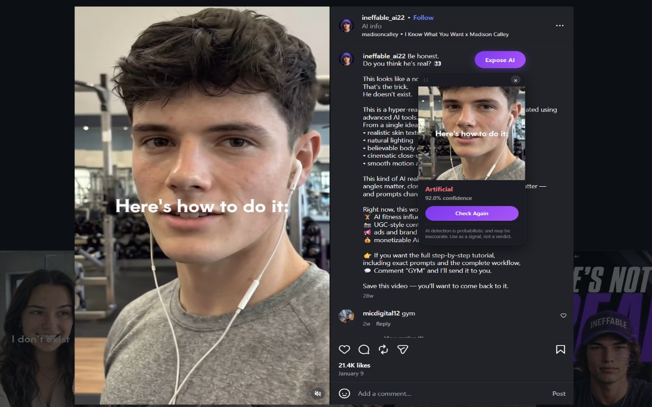 ExposeAI result overlay on social media content